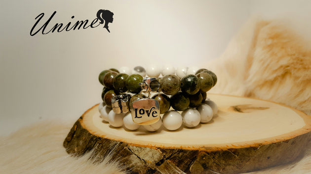 Bohomian Bloodstone and White Howlite bracelet