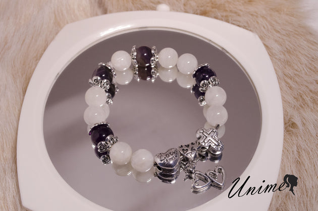 Moonstone and Amethyst Silver bracelet