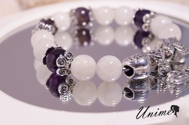 Moonstone and Amethyst Silver bracelet