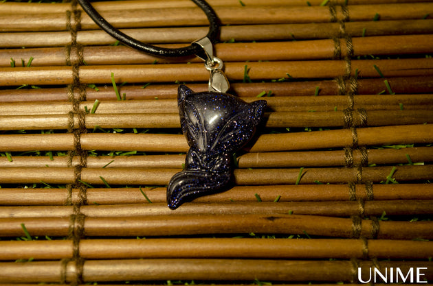 Blue gold stone fox pendant necklace