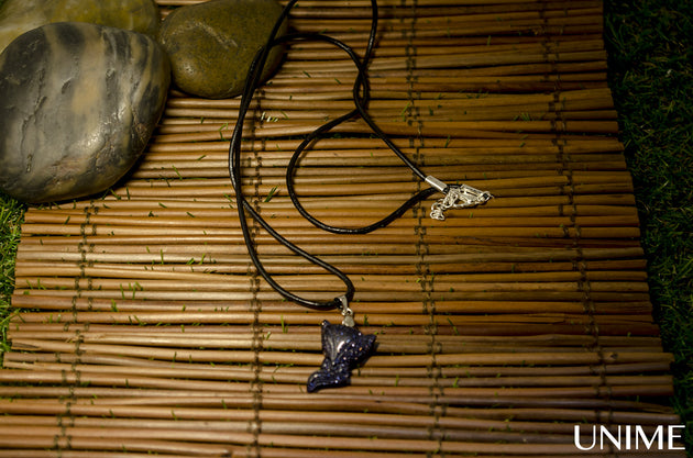 Blue gold stone fox pendant necklace