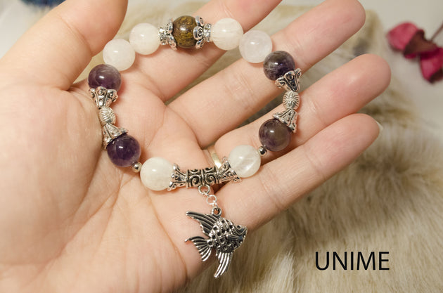 Moonstone,Bronzite and Amethyst bracelet