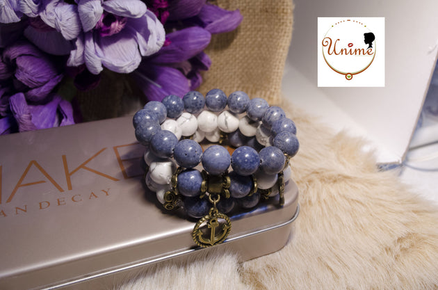 Boho Blue Coral and White Howlite bracelet