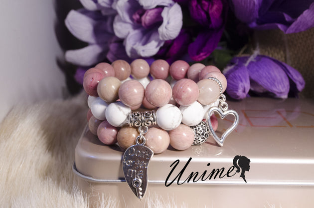 Boho Rhodochrosite and White Howlite bracelet