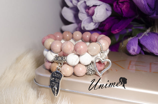 Boho Rhodochrosite and White Howlite bracelet