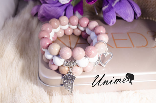 Boho Rhodochrosite and White Howlite bracelet