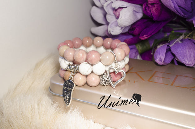 Boho Rhodochrosite and White Howlite bracelet