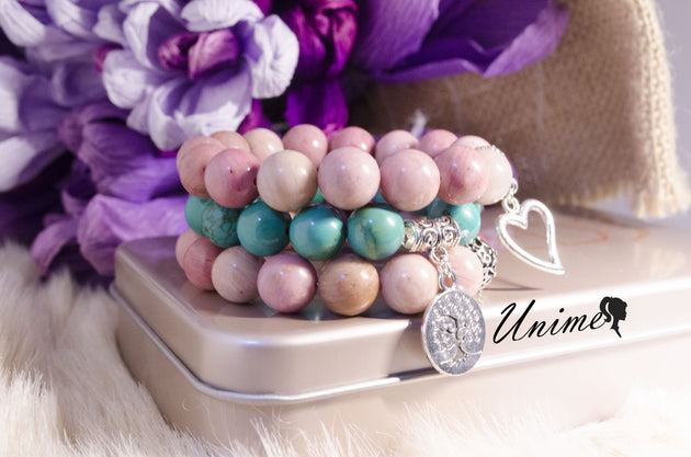 Bohomian Blue Turquoise and Rhodochrosite bracelet