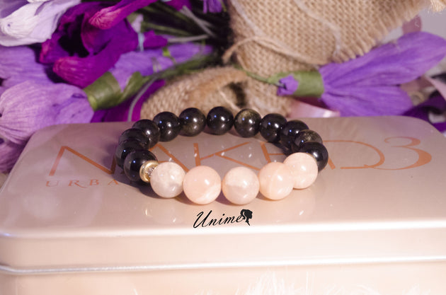 Lucky Sunstone and Obsidian bracelet