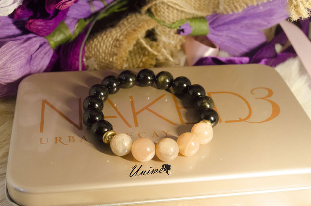 Lucky Sunstone and Obsidian bracelet