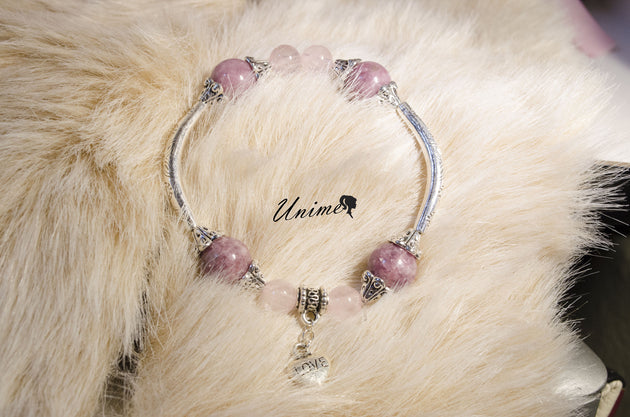 Pandora style Tourmaline and Rose Quartz bracelet