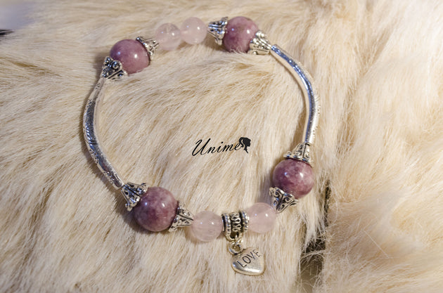 Pandora style Tourmaline and Rose Quartz bracelet