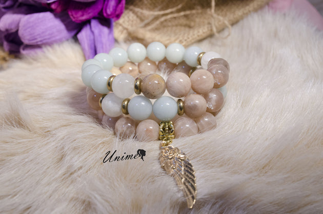 Bohomian Amazonite and Sunstone bracelet