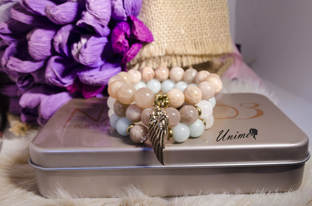 Bohomian Amazonite and Sunstone bracelet