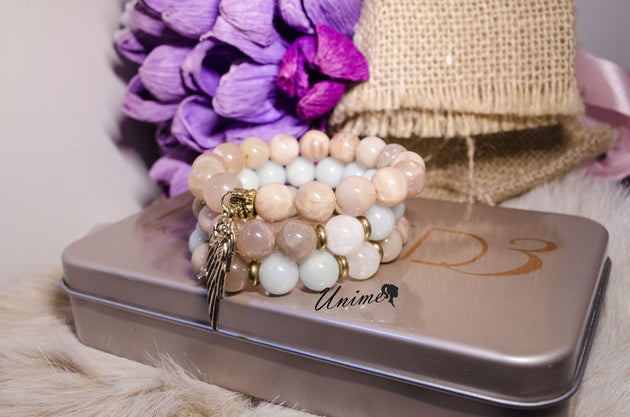 Bohomian Amazonite and Sunstone bracelet