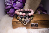 Bohomian Rhodochrosite,Black Agate and Bloodstone bracelet