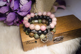 Bohomian Rhodochrosite,Black Agate and Bloodstone bracelet