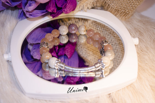 Strawberry Quartz, Chrysanthemum Fossil and Pink Tourmaline bracelet