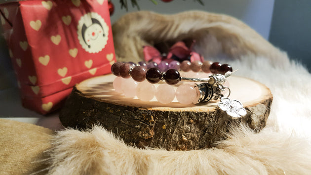 Tourmaline,Rose Quartz and Amethyst wrap bracelet