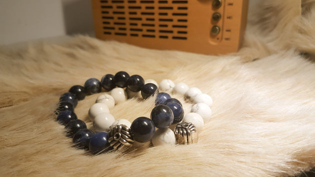 Couple White Howlite and Blue Sodalite bracelet