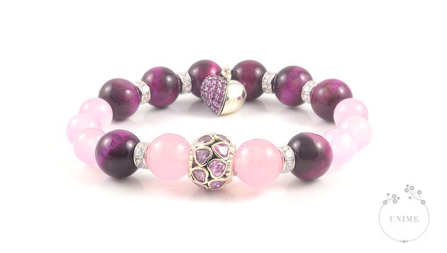 Suerte in 925 Sterling – Lucky Pink Eye Tiger and Rose Quartz Bracelet
